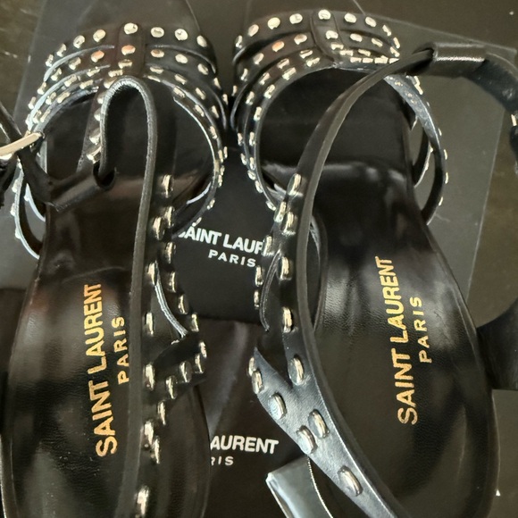 Yves Saint Laurent Black Leather Classic Tribute
Studded T-strap Platforms - Picture 6 of 10